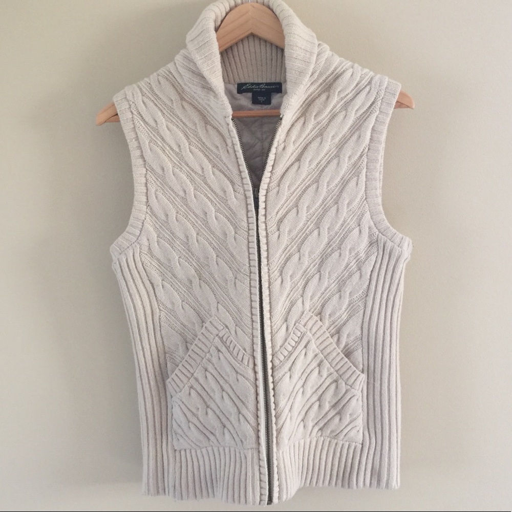 Eddie Bauer Cable Knit Lined Zip Vest